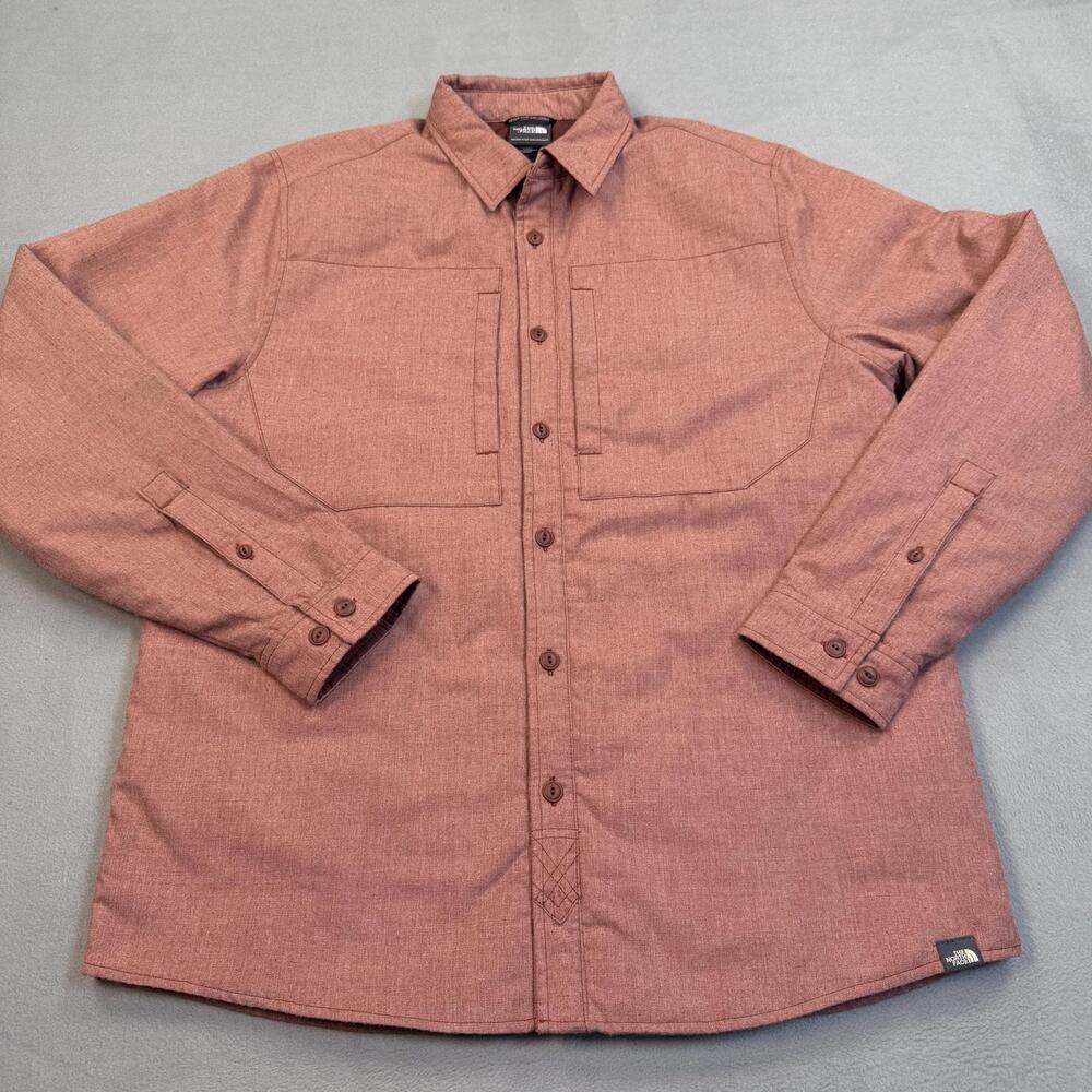 The North Face Jacket Mens Medium Red Insulated Flannel Shacket Button Up